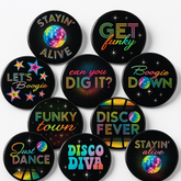70's Disco Party Buttons - Neon Phrases, 10-Pack